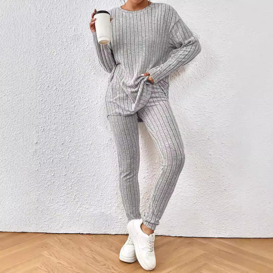 Damen Loungewear-Set mit geripptem Design und weitem Schnitt EB