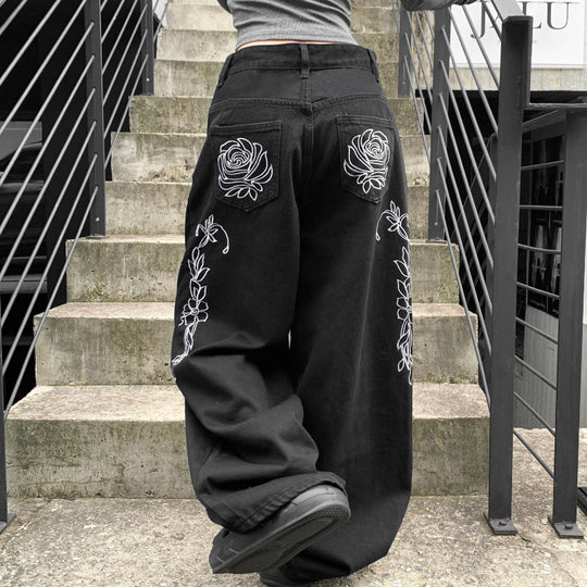 Damen weit geschnittene Baumwollhose mit hohem Taillenbund und praktischen Taschen EB