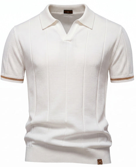 Herren nan strukturiertes Feinstrickpoloshirt mit offenem Reverskragen EB