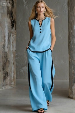 Damen Elegantes Zweiteiler-Set mit schickem Oberteil und weiten Hosen EB