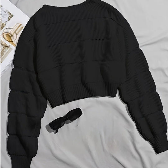 Damen Trendiger Strickpullover mit strukturierter Rippoptik und verkürztem Schnitt EB