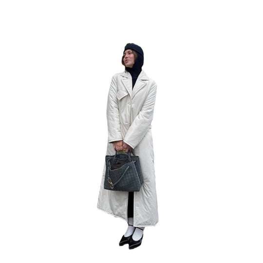 Damen Lange Steppjacke mit elegantem Revers EB
