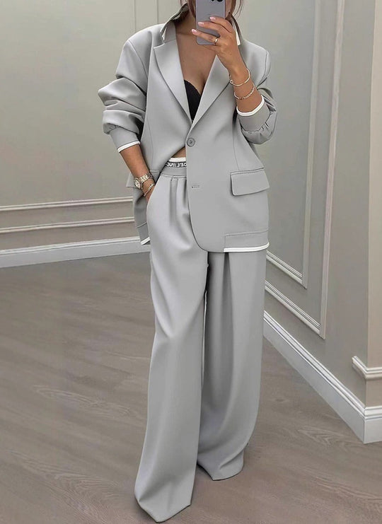 Damen elegantes Zweiteiler-Set mit oversized Blazer und weiter Hose EB
