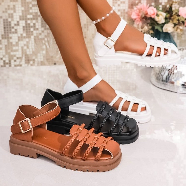 Damen Riemchen-Sandalen mit geflochtenem Design EB