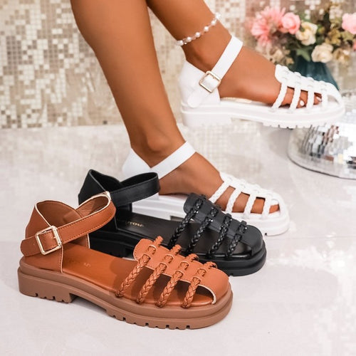 Damen Riemchen-Sandalen mit geflochtenem Design EB