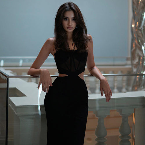 Damen Elegantes Maxikleid mit raffinierten Cut-Outs und transparenten Details EB