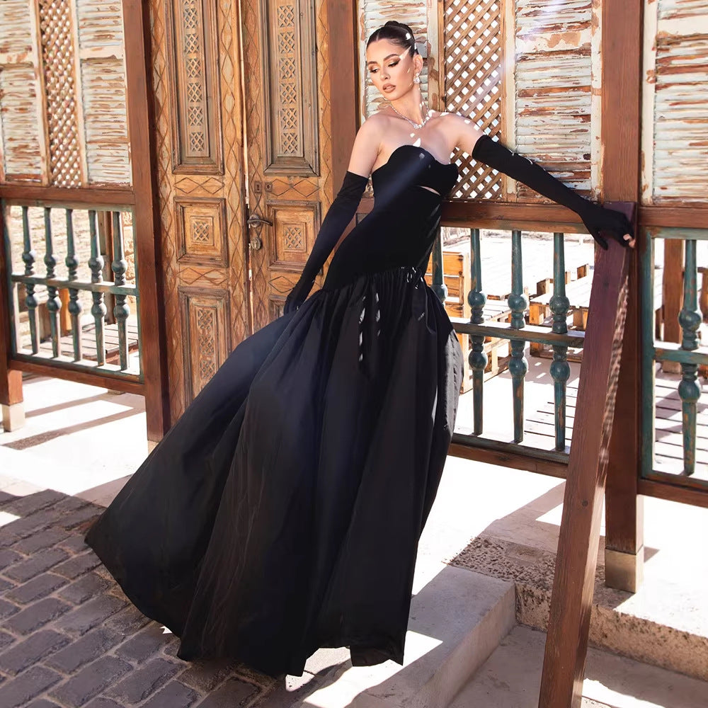 Damen bodenlanges Kleid mit herzförmigem Ausschnitt und raffiniertem Bustier EB