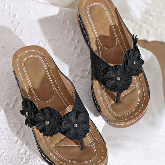 Damen Zehentrenner-Sandalen mit floralem Design und gepolsterter Sohle EB