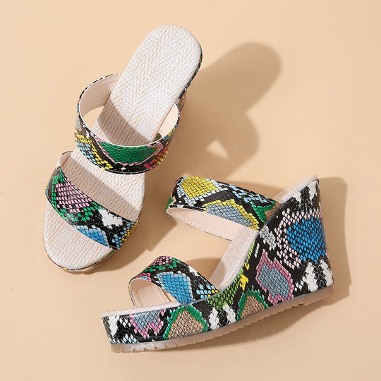 Damen Wedge-Sandalen mit modischem Schlangenleder-Design EB
