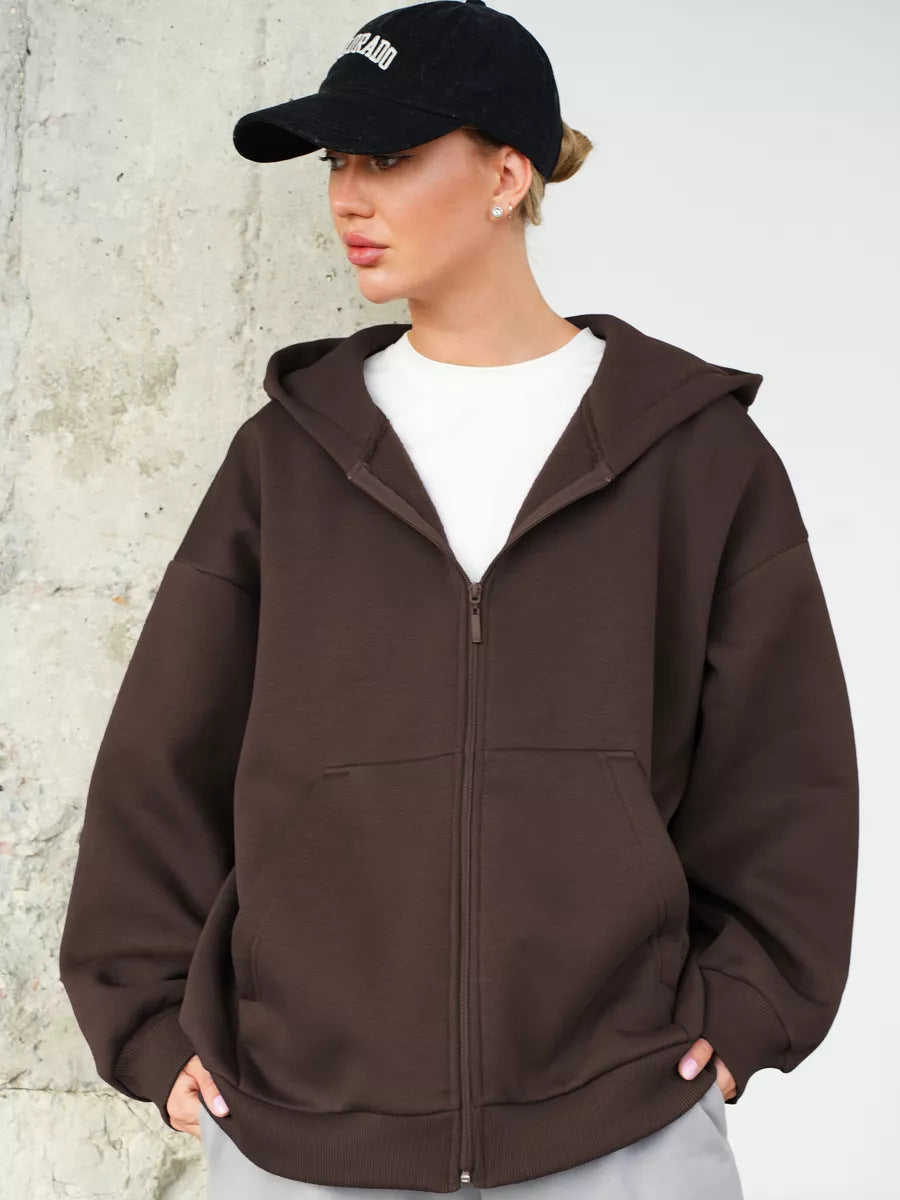Damen lässiger Kapuzenjacke mit praktischem Reißverschluss und großen Taschen EB