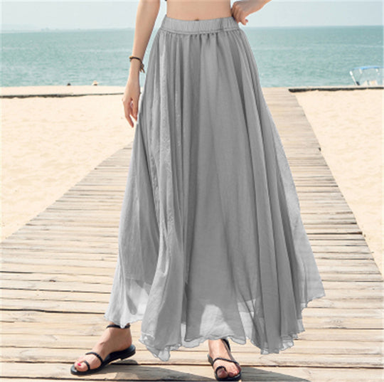 Damen nan fließender Maxirock aus Chiffon mit elastischem Bund und mehrlagigem Volant EB