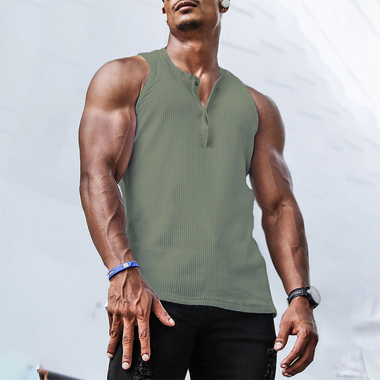 Herren Ärmelloses Sport-Tanktop mit Knopfleiste und atmungsaktivem Gewebe EB