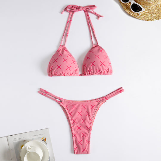 Damen Minimalistischer Triangel-Bikini mit Kreuz-Design EB