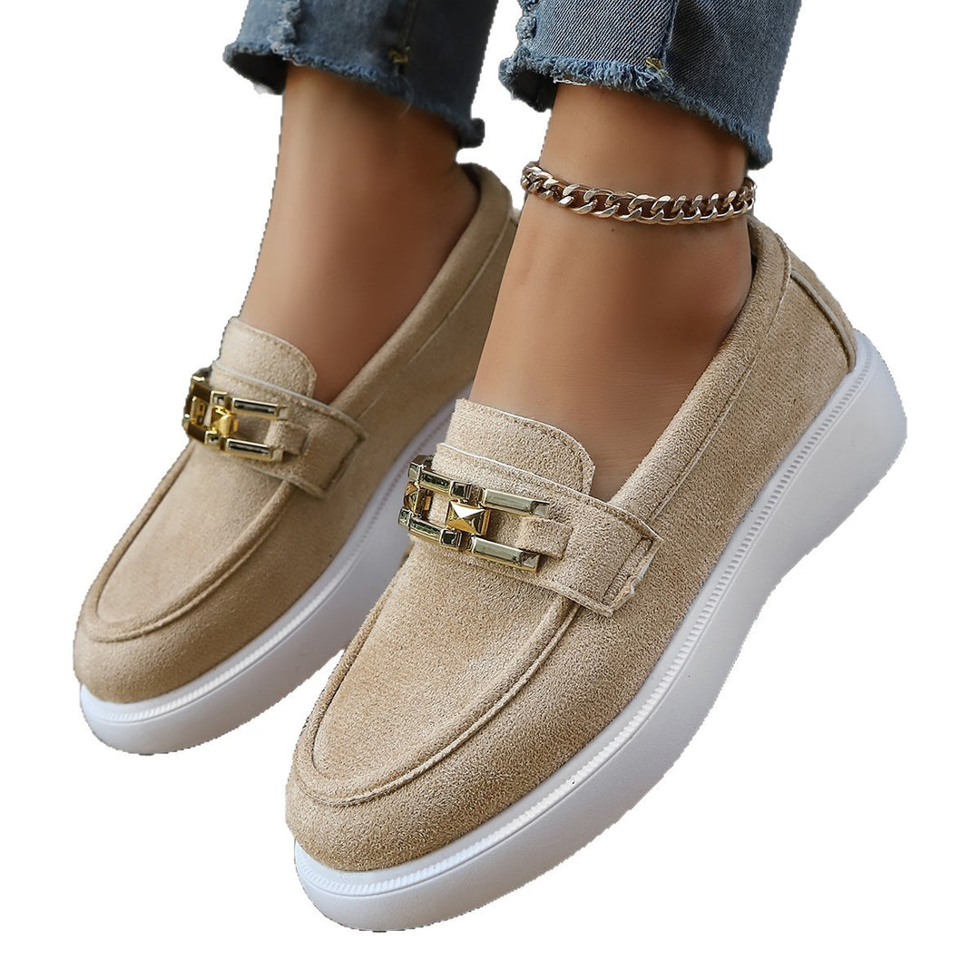 Damen Stylish Slip-On Loafer-Schuhe mit modischem Metall-Element EB