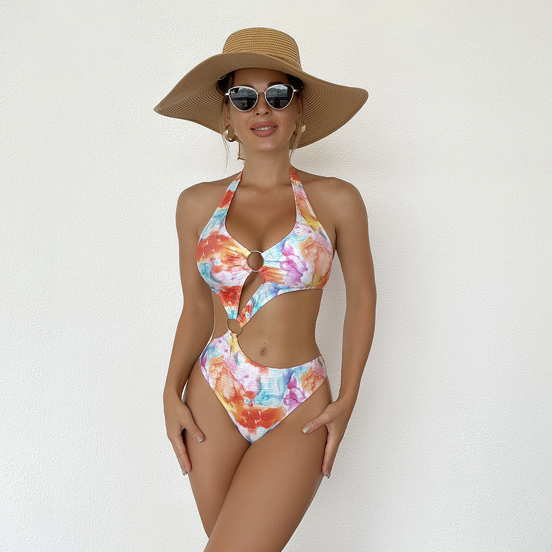 Damen Modischer Cut-Out Badeanzug mit Ringen EB