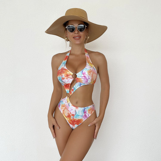 Damen Modischer Cut-Out Badeanzug mit Ringen EB