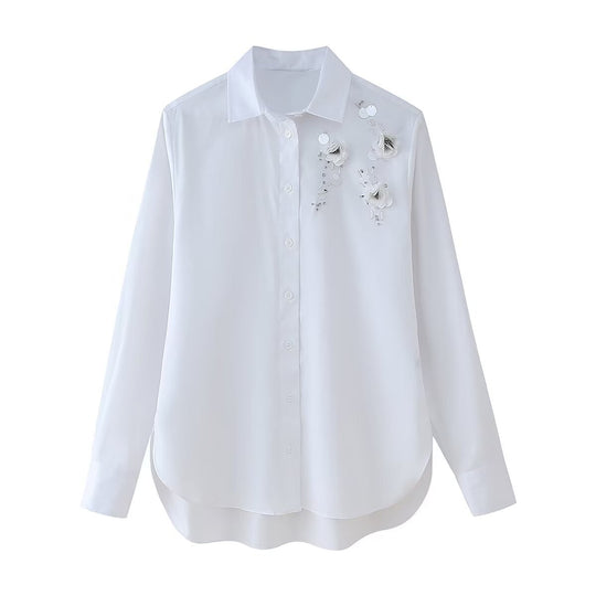 Damen geschickt gestaltete Bluse mit floralen Applikationen EB