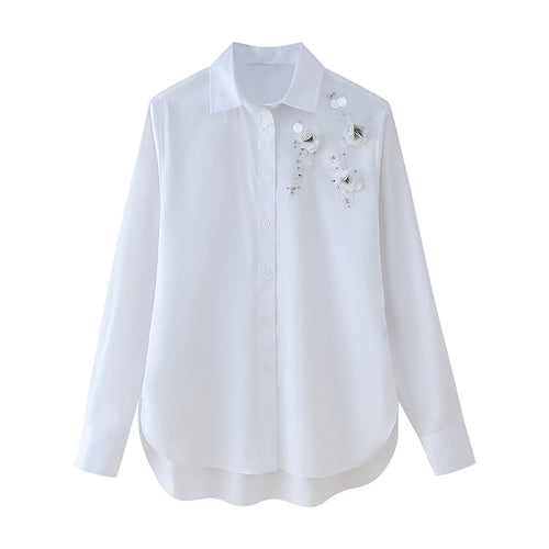 Damen geschickt gestaltete Bluse mit floralen Applikationen EB