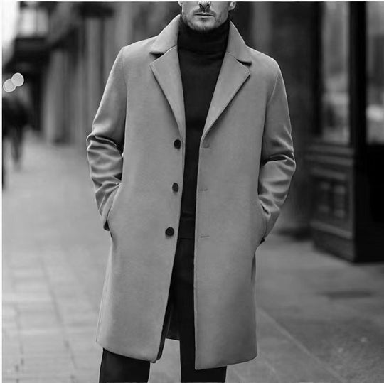 Herren nan eleganter Wollmixmantel mit Reverskragen und geradem Schnitt EB