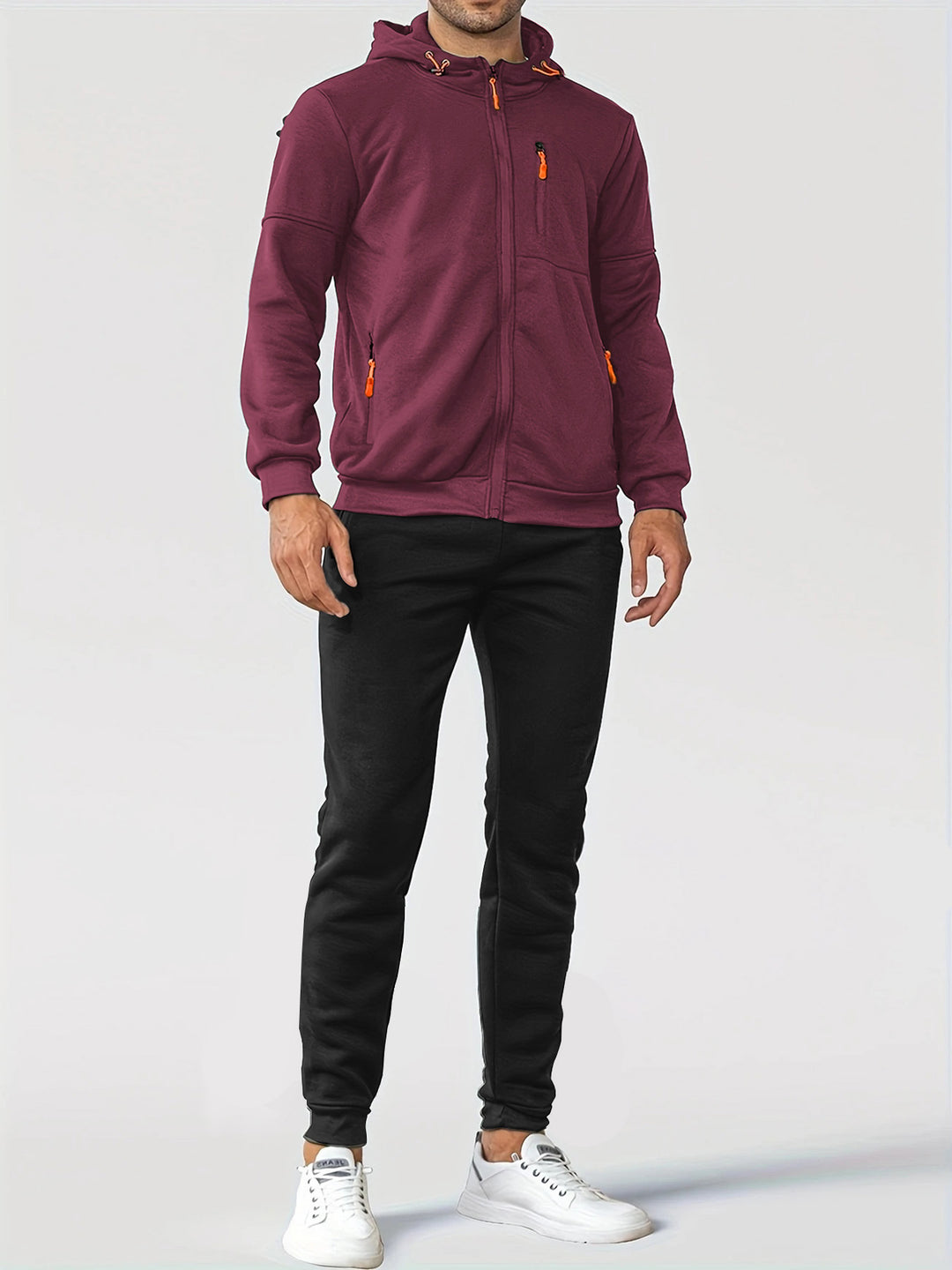 Herren nan technische Kapuzenjacke mit durchgehendem Frontreißverschluss, Brusttasche mit Reißverschluss und elastischen Bündchen EB