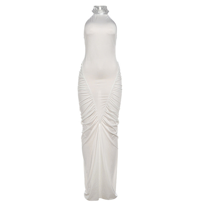 Damen Elegantes Maxikleid mit voluminösem Rüschen-Design und hohem Kragen EB