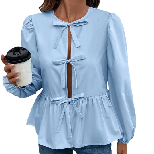 Damen Bluse mit Leopardenmuster und Rüschendetails EB