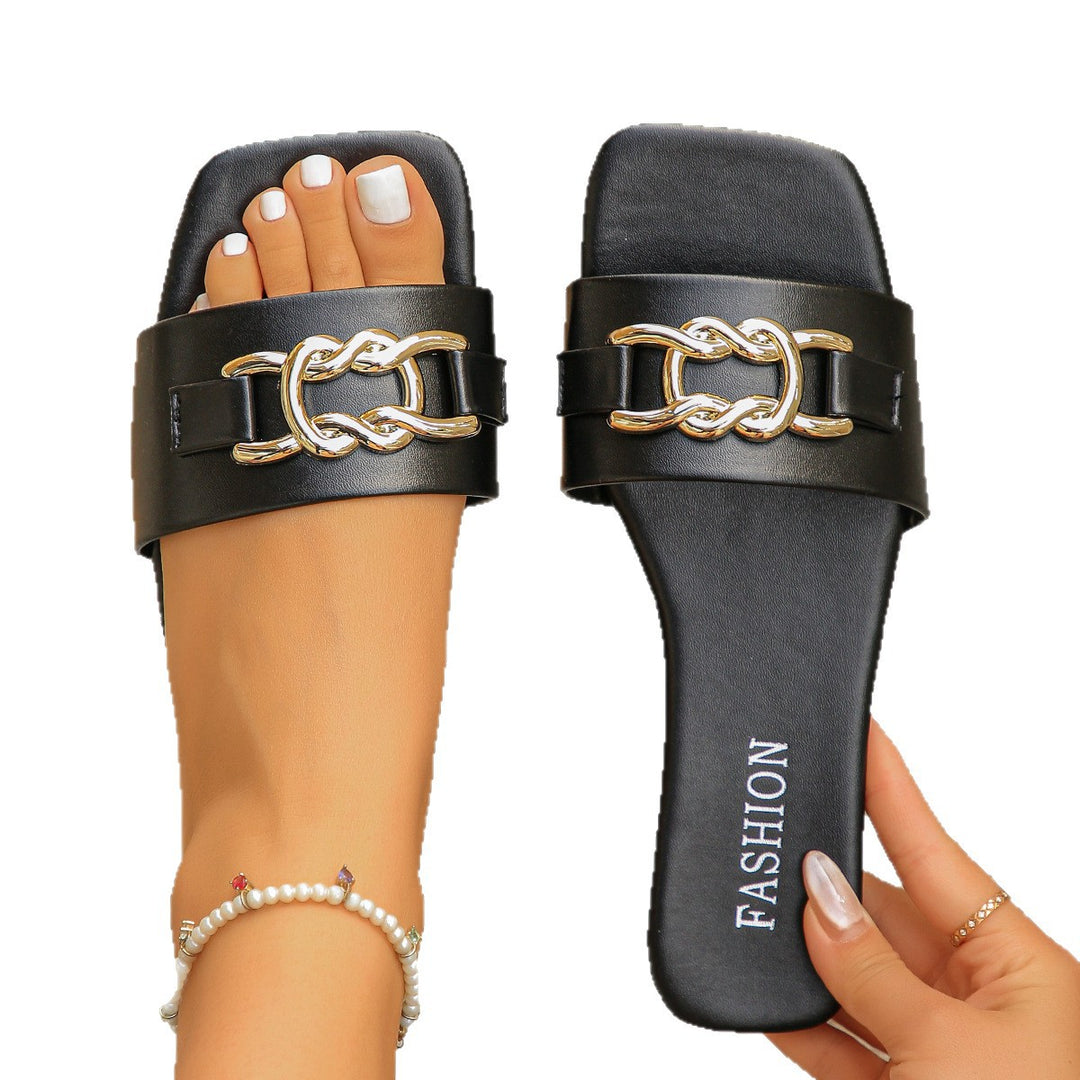 Damen Elegante und modische Hausschuhe mit luxuriösem Ketten-Detail EB