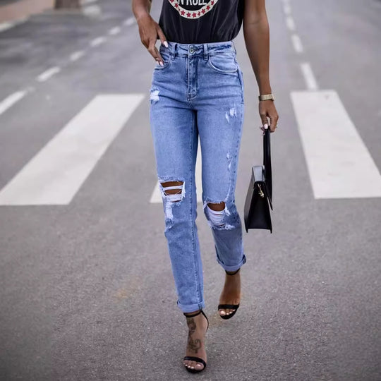 Damen Destroyed Jeans im High-Waist-Stil EB