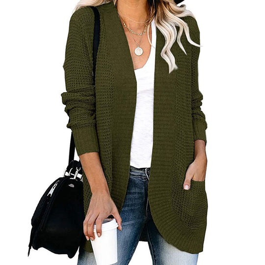 Damen lässige Strickjacke mit Taschen und offener Front EB