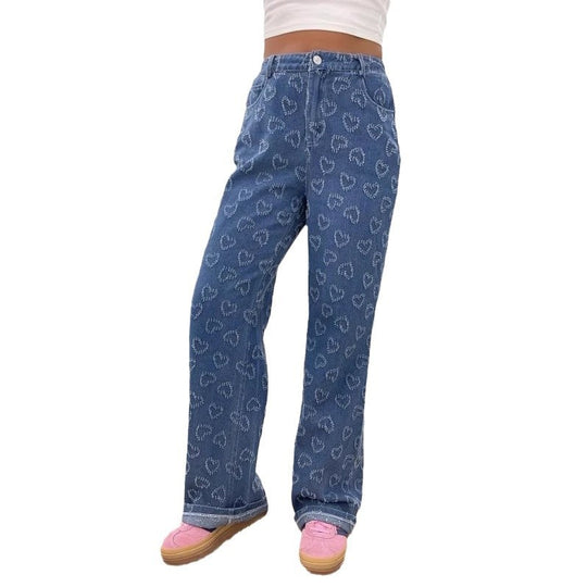 Damen Weite Jeans im verspielten Herzdesign EB