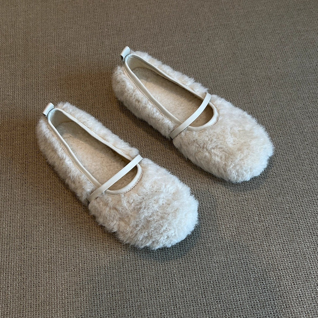 Damen Hausschuhe mit flauschigem Obermaterial und dekorativem Riemchen EB