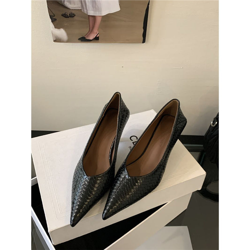Damen elegante spitze Pumps mit geflochtenem Design und praktischem Komfort EB