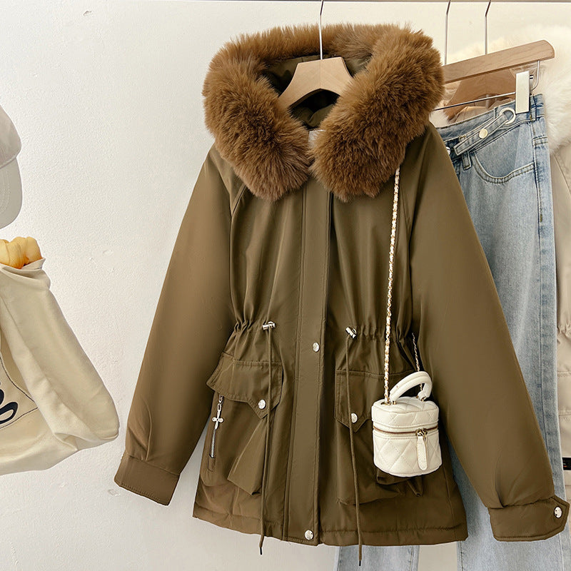 Damen Multifunktionale Winterjacke mit abnehmbarem Kunstfellkragen und regulierbarem Taillenzug EB