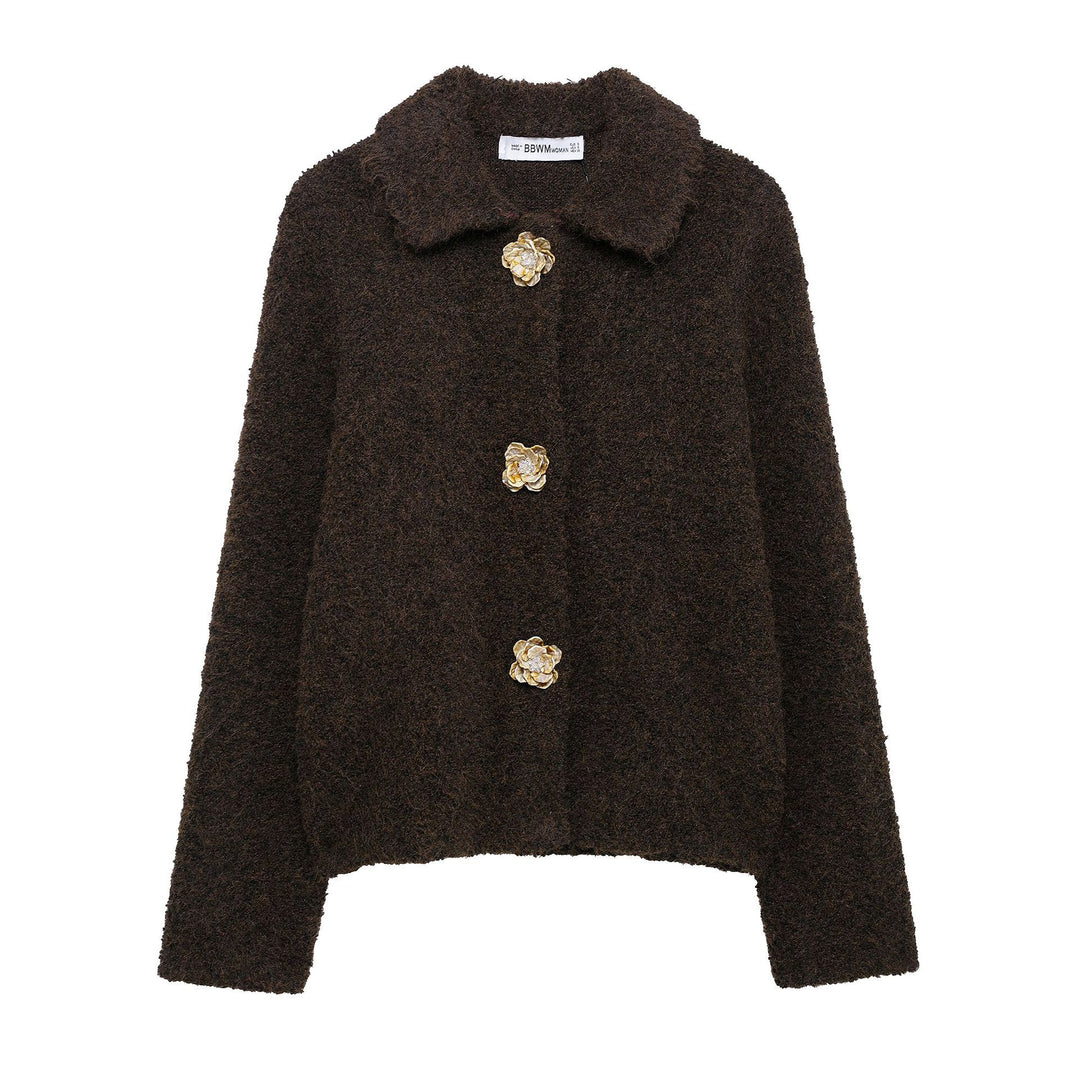 Damen elegante Strickjacke mit dekorativen Knopfdetails EB