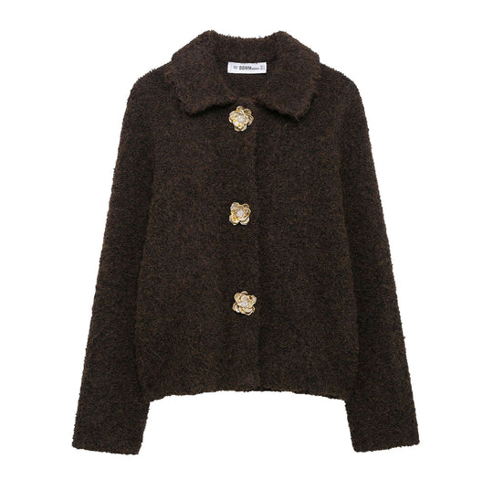 Damen elegante Strickjacke mit dekorativen Knopfdetails EB