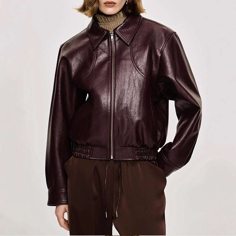 Damen Kunstlederjacke im modischen Schnitt mit elastischem Bund EB