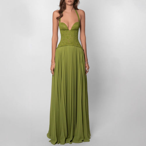 Damen nan elegantes Abendkleid mit Spitzenkorsett und plissiertem Maxirock EB