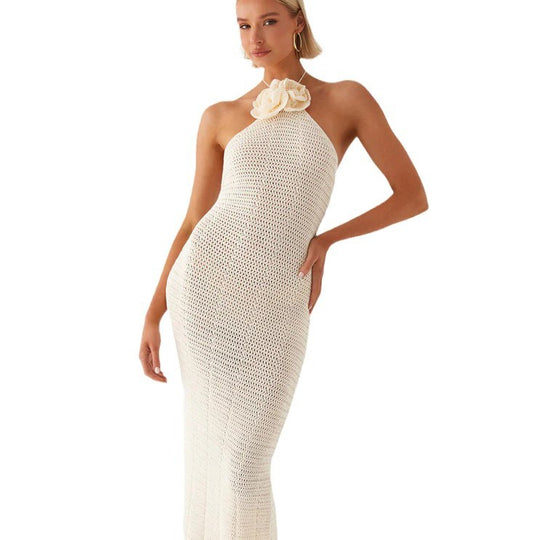 Damen Häkel-Maxikleid mit hohem Schlitzausschnitt EB