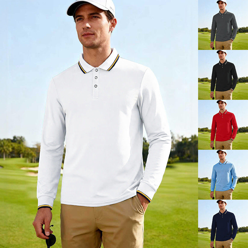 Herren Golf-Performance-Poloshirt langärmlig atmungsaktiv mit Kontrastkragen EB