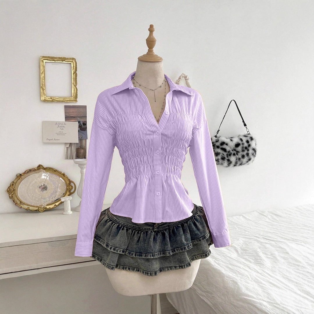 Damen nan taillierte Hemdbluse mit geraffter Brustpartie und Schößchen EB