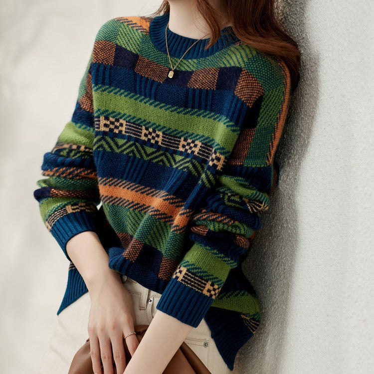 Damen Gemusterter Strickpullover mit Rundhalsausschnitt und weich-flauschiger Textur EB