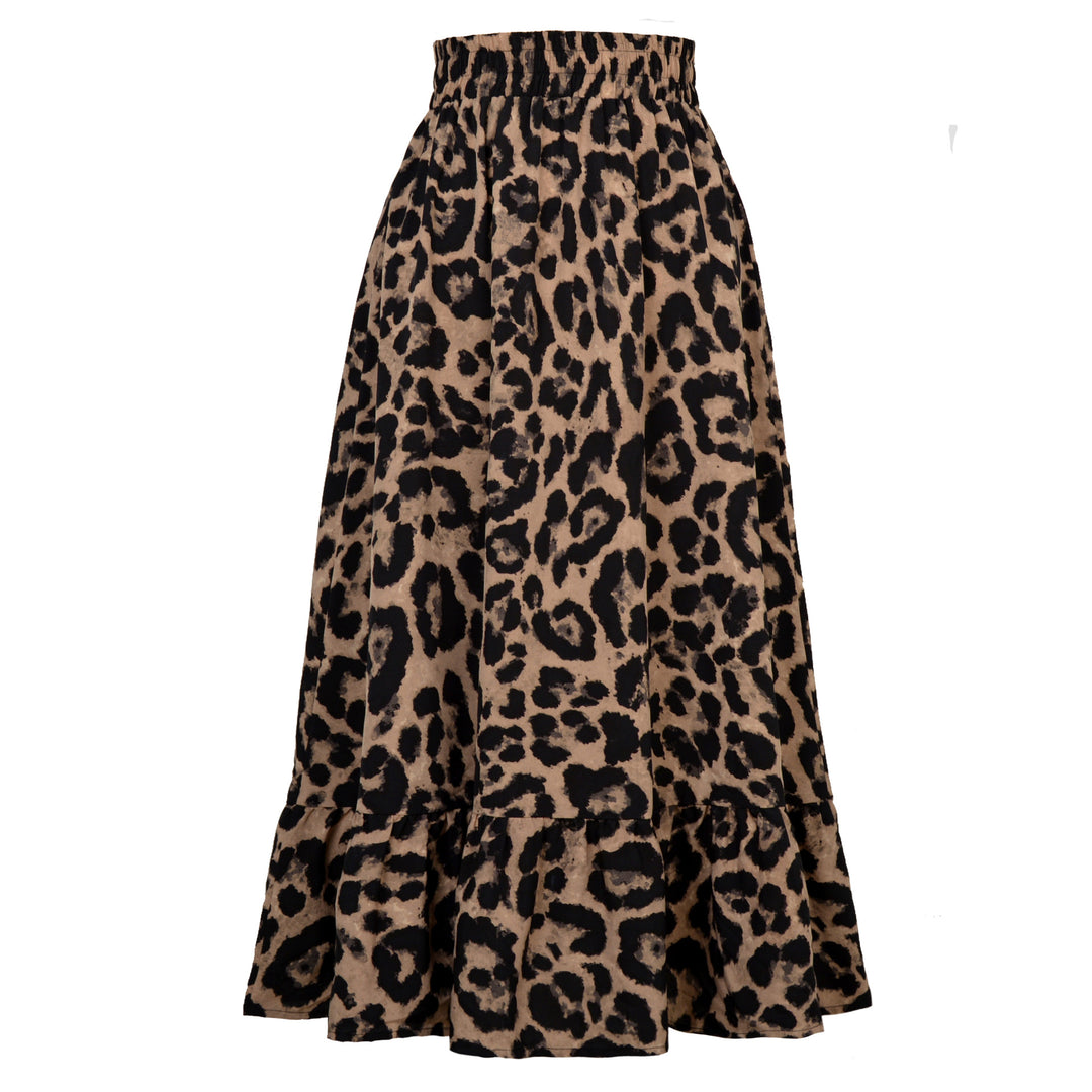 Damen Midikleid mit Volants und Leopardenmuster EB