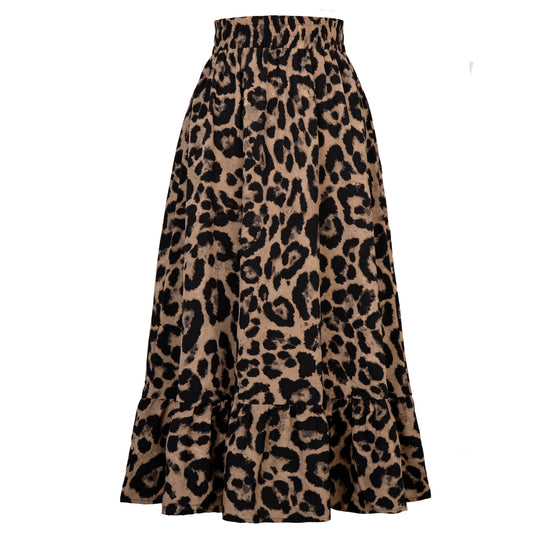 Damen Midikleid mit Volants und Leopardenmuster EB