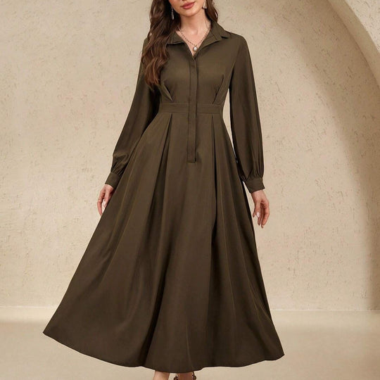 Damen nan langes Hemdblusenkleid mit Taillengürtel, verdeckter Knopfleiste und ballonärmeln EB