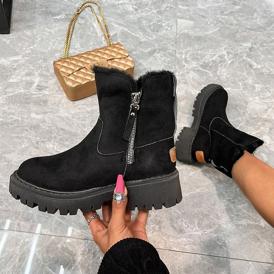 Damen  gefütterte Kurzstiefel aus Veloursoptik mit Teddy-Futter und seitlichem Reißverschluss EB
