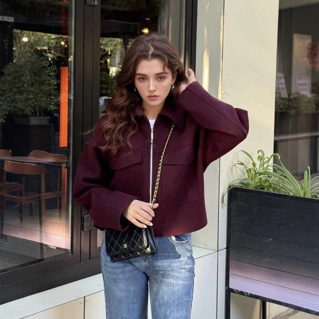 Damen lässige Jacke mit aufgesetzten Taschen und Reißverschluss EB