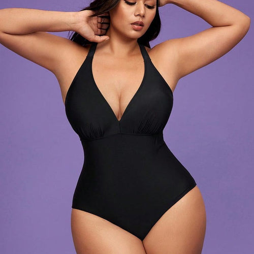 Damen Eleganter V-Ausschnitt Einteiler Badeanzug EB
