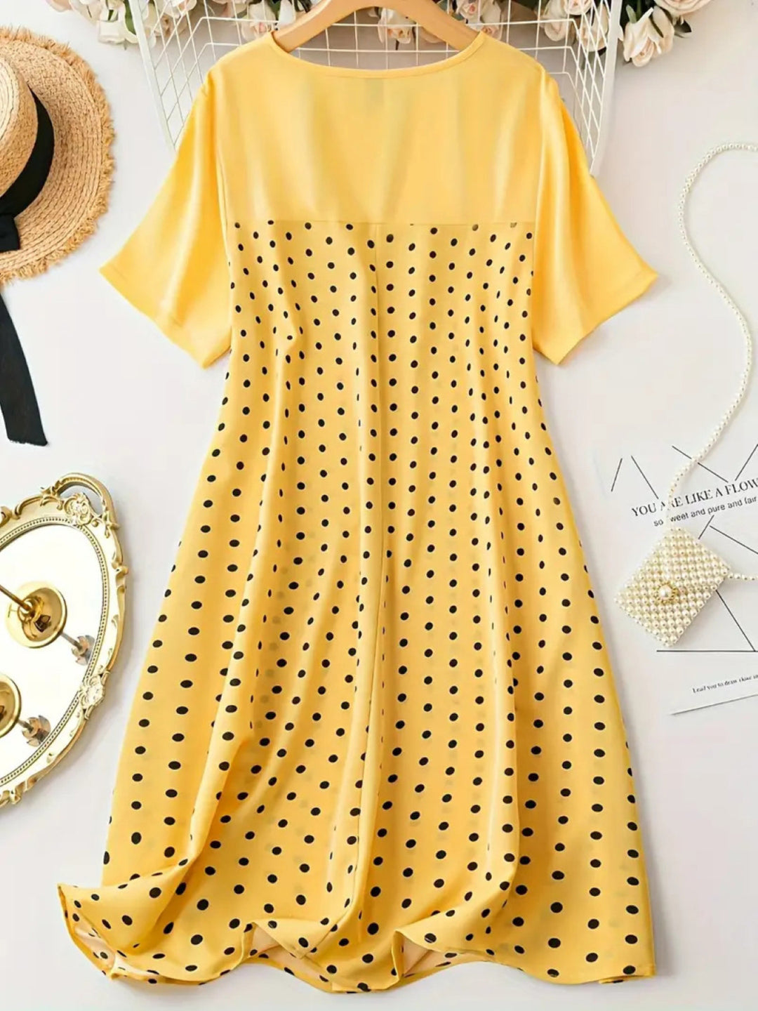 Damen Polka-Dot A-Linie Freizeitkleid EB