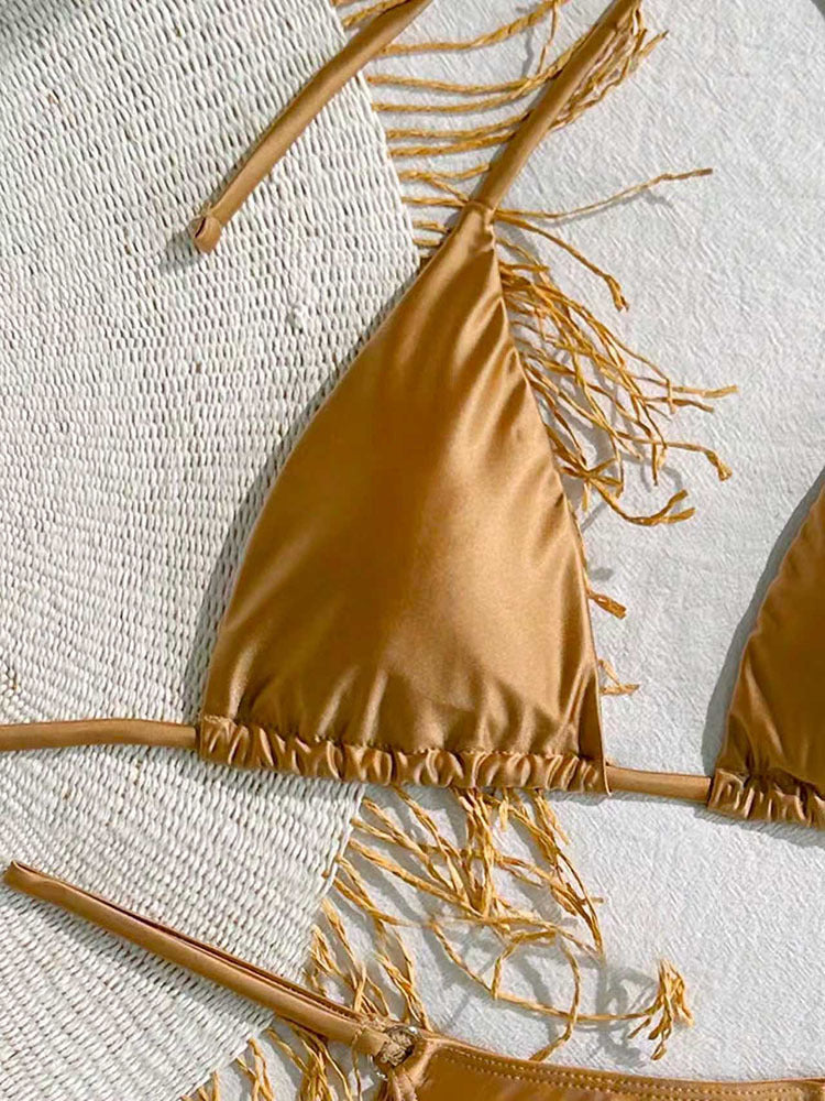 Damen Triangel-Bikini mit eleganten Fransen und verstellbaren Bändern EB