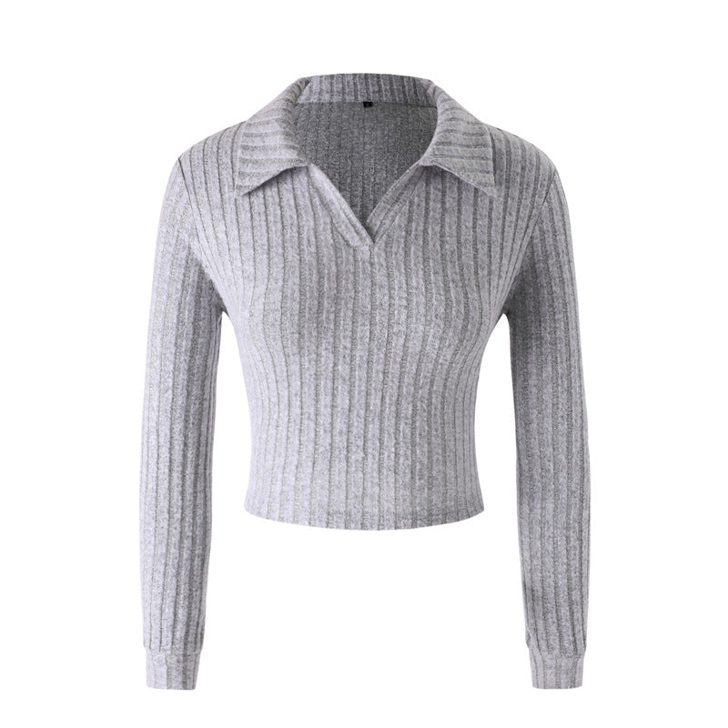 Damen Strickpullover mit klassischem Kragen und Rippstruktur EB